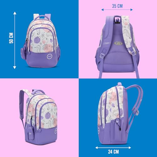Skybags Charm 03 37 Liters Premium Polyester Fabric School Backpack for Kids with Multiple Compartments and Adujtable Starp - Girls (Purple)
