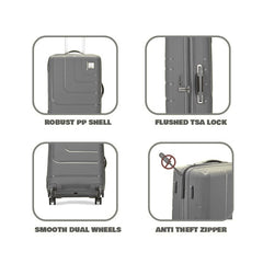 VIP Lexus Hardside Spinner Luggage with Flushed TSA Lock, PP Shell, Dual 8 Wheels, Anti-Theft Zipper, Free Luggage Cover (Caster Grey, Medium (66 cm))