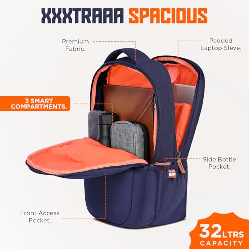 Skybags Vexel 01 Professional Backpack 32 Liters With Laptop Compartment for Men & Women (Navy Blue)