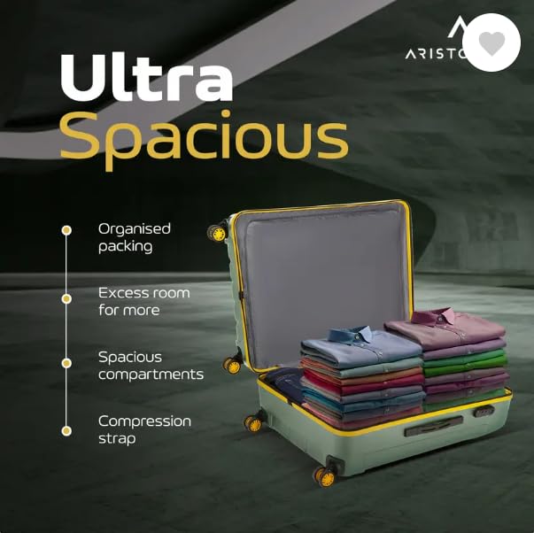 Aristocrat Polycarbonate Spinner Slant Pro Check-In 66Cm(Medium) 8W Trolley Bags For Travel Hard Case Luggage, Lightweight Bag |3 Years Warranty (Green) - Goyalsons ShopMax