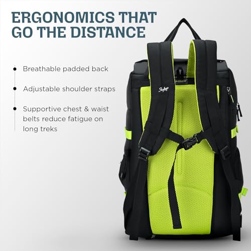 Skybags Ridge V2 45L Weekender Backpack | Premium Polyester | 17-Inch Laptop & Shoe Compartment | Front Access Pockets with Raincover | Travel, Casual & Outdoor Backpack for Men & Women (Black) - Goyalsons ShopMax