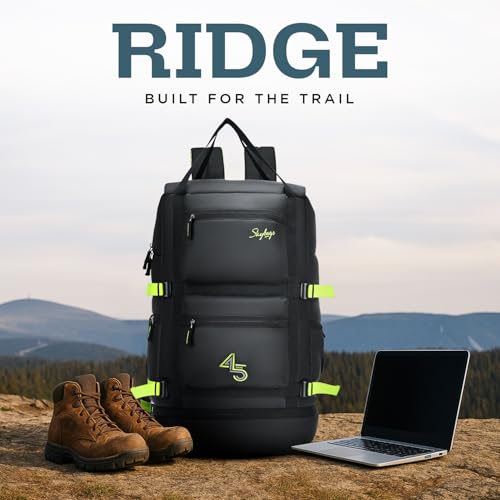 Skybags Ridge V2 45L Weekender Backpack | Premium Polyester | 17-Inch Laptop & Shoe Compartment | Front Access Pockets with Raincover | Travel, Casual & Outdoor Backpack for Men & Women (Black) - Goyalsons ShopMax