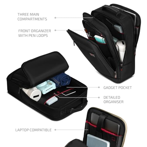 VIP VOGUE 17 Inch Compatible Laptop Backpack 27L + 5L Expandable | Water-Resistant with 3 Compartments | Padded Laptop Sleeve, Side Bottle Pocket | Office & Travel Backpack for Men & Women (Black) - Goyalsons ShopMax
