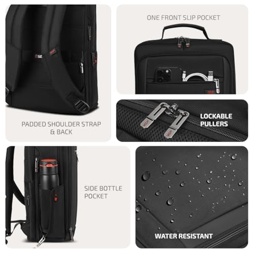 VIP VOGUE 17 Inch Compatible Laptop Backpack 27L + 5L Expandable | Water-Resistant with 3 Compartments | Padded Laptop Sleeve, Side Bottle Pocket | Office & Travel Backpack for Men & Women (Black) - Goyalsons ShopMax