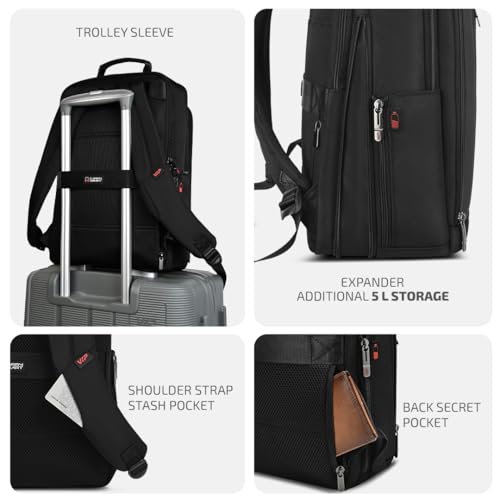 VIP VOGUE 17 Inch Compatible Laptop Backpack 27L + 5L Expandable | Water-Resistant with 3 Compartments | Padded Laptop Sleeve, Side Bottle Pocket | Office & Travel Backpack for Men & Women (Black) - Goyalsons ShopMax