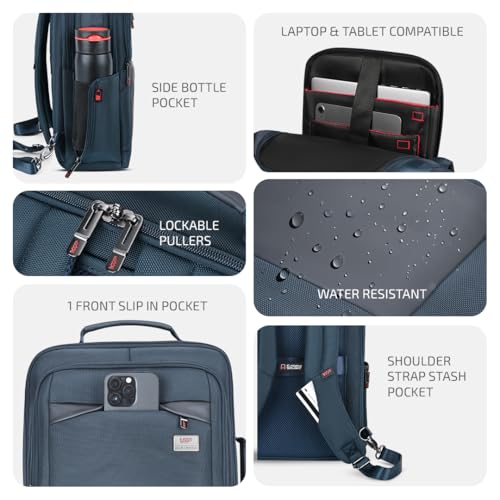 VIP Legacy 17 Inch Convertible Laptop Backpack 25L | Water-Resistant with USB Charging Port | Padded Laptop Sleeve, 3 Compartments, Front Organizer | Office & Travel Backpack for Men & Women (Navy) - Goyalsons ShopMax