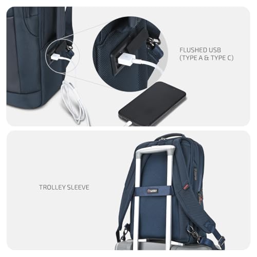 VIP Legacy 17 Inch Convertible Laptop Backpack 25L | Water-Resistant with USB Charging Port | Padded Laptop Sleeve, 3 Compartments, Front Organizer | Office & Travel Backpack for Men & Women (Navy) - Goyalsons ShopMax