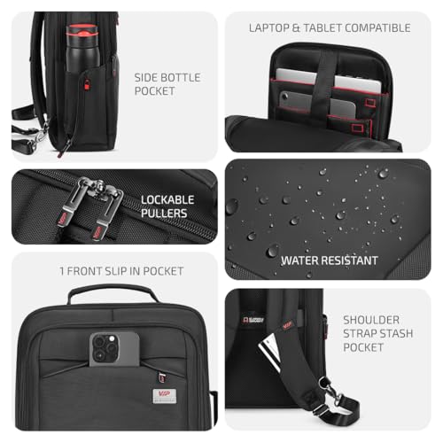VIP Legacy 17 Inch Convertible Laptop Backpack 25L | Water-Resistant with USB Charging Port | Padded Laptop Sleeve, 3 Compartments, Front Organizer | Office & Travel Backpack for Men & Women (Black) - Goyalsons ShopMax