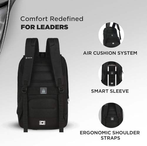 CARLTON Laptop Backpack 20L With Rain Cover, Pockets for Hard drive, Passport Pocket & Air Cushion System | Midnight Black | Dorset 03 - Goyalsons ShopMax