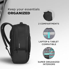 CARLTON Laptop Backpack 20L With Rain Cover, Pockets for Hard drive, Passport Pocket & Air Cushion System | Midnight Black | Dorset 03 - Goyalsons ShopMax