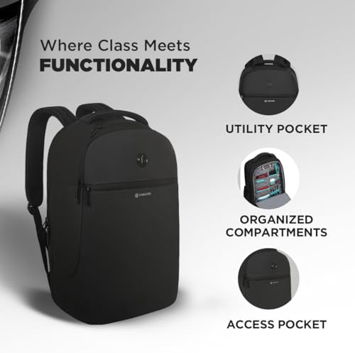 CARLTON Laptop Backpack 22L With Rain Cover, Pockets for Hard drive, Passport Pocket & Air Cushion System |Midnight Black | Dorset 04 - Goyalsons ShopMax