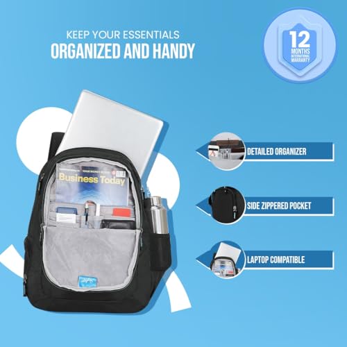 Skybags Galaxy Casual Backpack Water-Resistant Lightweight Bag with Multiple Compartments & Padded Straps for School, College, Office & Travel (GREY) 40 Ltrs with Inbuilt Rain cover