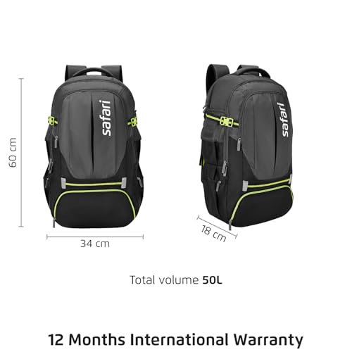 Safari Hunt 2 Rucksack Laptop Backpack Bag with Shoe Pocket, 2 Compartments, Compression Straps, Large Size Travel Bag for men & women, Boys & Girls, Outdoor Travel, Hiking, Trekking, Black - Goyalsons ShopMax