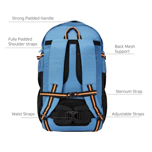 Safari Hunt 2 Rucksack Laptop Backpack Bag with Shoe Pocket, 2 Compartments, Compression Straps, Large Size Travel Bag for men & women, Boys & Girls, Outdoor Travel, Hiking, Trekking, Color Blue - Goyalsons ShopMax
