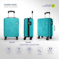 Safari Pentagon Pro 8 Wheels 55Cm Cabin Trolley Bag Hard Case Polypropylene, 360º Wheeling Carry On Luggage for Men & Women, Travel Suitcase, Cyan - Goyalsons ShopMax