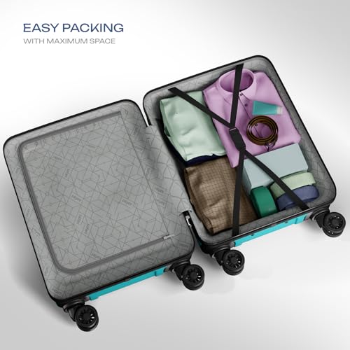 Safari Pentagon Pro 8 Wheels 55Cm Cabin Trolley Bag Hard Case Polypropylene, 360º Wheeling Carry On Luggage for Men & Women, Travel Suitcase, Cyan - Goyalsons ShopMax
