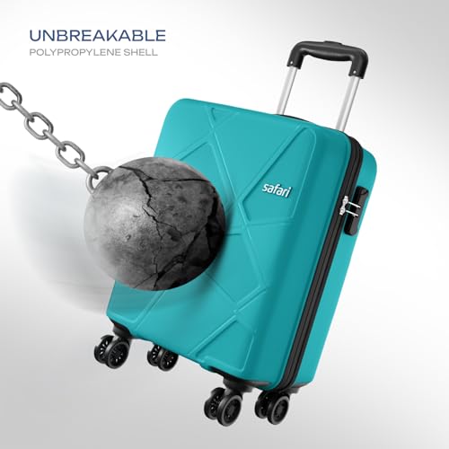 Safari Pentagon Pro 8 Wheels 55Cm Cabin Trolley Bag Hard Case Polypropylene, 360º Wheeling Carry On Luggage for Men & Women, Travel Suitcase, Cyan - Goyalsons ShopMax