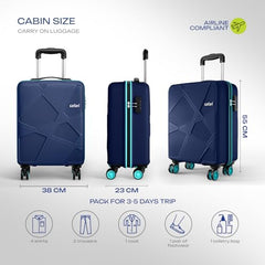 Safari Cabin Pentagon Pro 8 Wheels 55Cm Trolley Bag Hard Case Polypropylene, 360º Wheeling Carry on Luggage for Men & Women, Suitcase for Travel, Navy - Goyalsons ShopMax