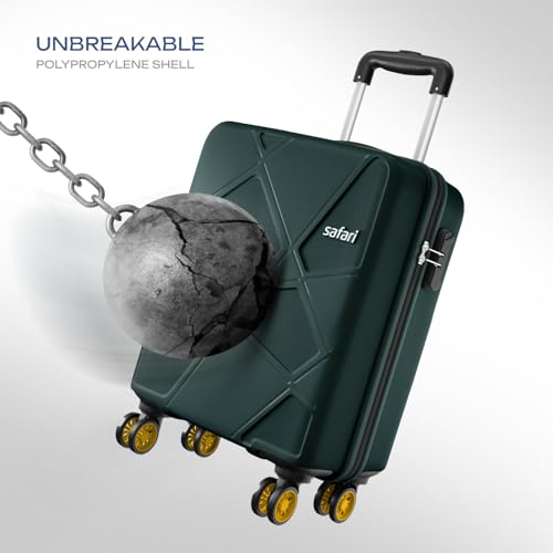 Safari Cabin Polypropylene Spinner Pentagon Pro 8 Wheels 55Cm Trolley Bag Hard Case, 360º Wheeling Carry-On Luggage for Men & Women, Travel Bag, Suitcase for Travel, Dusk Green - Goyalsons ShopMax