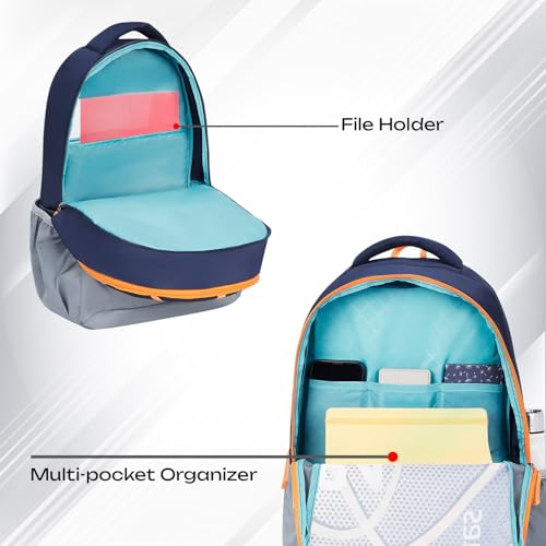 Safari Alpha 32L School bag for Boys and Girls, Office use/travel bag for man & women, Casual 2 Compartment Printed Large Men's Backpack Bags with Organizer, File holder, Color - Navy Blue