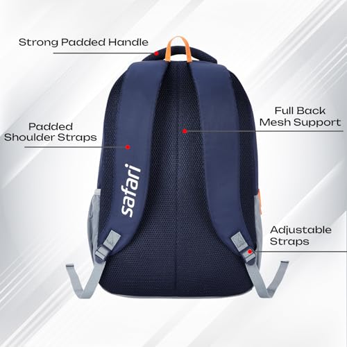 Safari Alpha 32L School bag for Boys and Girls, Office use/travel bag for man & women, Casual 2 Compartment Printed Large Men's Backpack Bags with Organizer, File holder, Color - Navy Blue