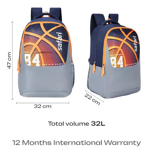 Safari Alpha 32L School bag for Boys and Girls, Office use/travel bag for man & women, Casual 2 Compartment Printed Large Men's Backpack Bags with Organizer, File holder, Color - Navy Blue