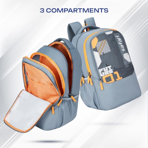 Safari Sigma 36L School bag for Boys and Girls, Office use/travel bag for man & women, Casual 3 Compartment Printed Large Men's Backpack Bags with Organizer, File holder, Color - Light Grey