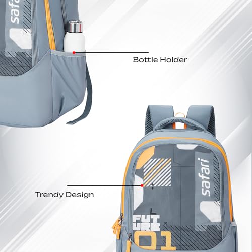 Safari Sigma 36L School bag for Boys and Girls, Office use/travel bag for man & women, Casual 3 Compartment Printed Large Men's Backpack Bags with Organizer, File holder, Color - Light Grey