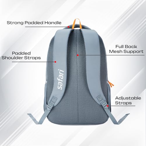 Safari Sigma 36L School bag for Boys and Girls, Office use/travel bag for man & women, Casual 3 Compartment Printed Large Men's Backpack Bags with Organizer, File holder, Color - Light Grey