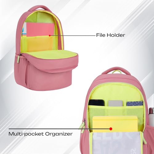 Safari Sigma 36L School bag for Boys and Girls, Office use/travel bag for man & women, Casual 3 Compartment Printed Large Men's Backpack Bags with Organizer, File holder, Color - Dusky Pink