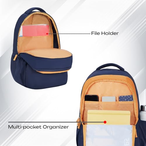 Safari Sigma 36L School bag for Boys and Girls, Office use/travel bag for man & women, Casual 3 Compartment Printed Large Men's Backpack Bags with Organizer, File holder, Color - Navy Blue