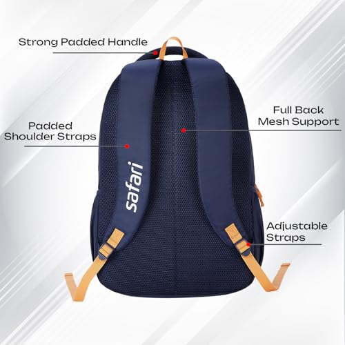 Safari Sigma 36L School bag for Boys and Girls, Office use/travel bag for man & women, Casual 3 Compartment Printed Large Men's Backpack Bags with Organizer, File holder, Color - Navy Blue