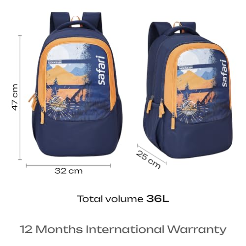 Safari Sigma 36L School bag for Boys and Girls, Office use/travel bag for man & women, Casual 3 Compartment Printed Large Men's Backpack Bags with Organizer, File holder, Color - Navy Blue