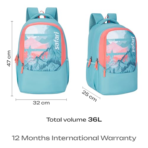 Safari Sigma 36L School bag for Boys and Girls, Office use/travel bag for man & women, Casual 3 Compartment Printed Large Men's Backpack Bags with Organizer, File holder, Color - Aqua