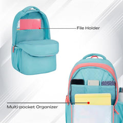 Safari Sigma 36L School bag for Boys and Girls, Office use/travel bag for man & women, Casual 3 Compartment Printed Large Men's Backpack Bags with Organizer, File holder, Color - Aqua