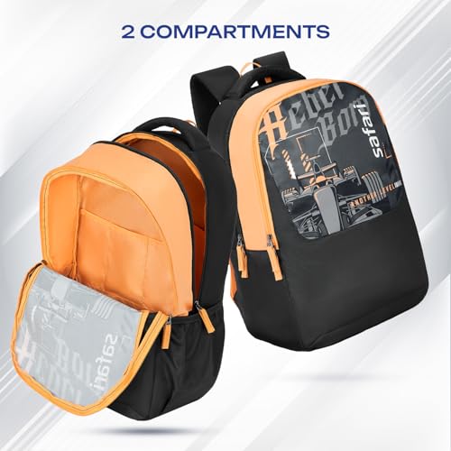 Safari Alpha 32L School bag for Boys and Girls, Office use/travel bag for man & women, Casual 2 Compartment Printed Large Men's Backpack Bags with Organizer, File holder, Color - Black