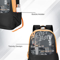 Safari Alpha 32L School bag for Boys and Girls, Office use/travel bag for man & women, Casual 2 Compartment Printed Large Men's Backpack Bags with Organizer, File holder, Color - Black