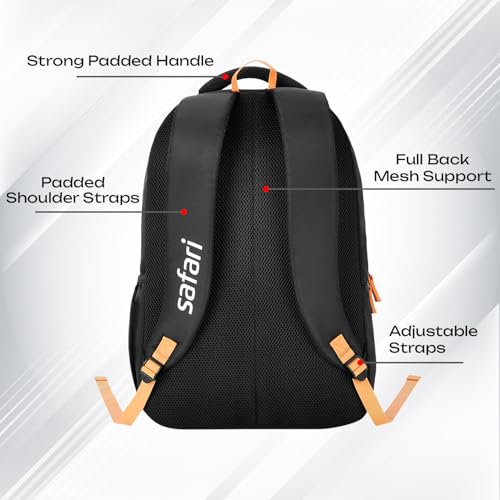 Safari Alpha 32L School bag for Boys and Girls, Office use/travel bag for man & women, Casual 2 Compartment Printed Large Men's Backpack Bags with Organizer, File holder, Color - Black