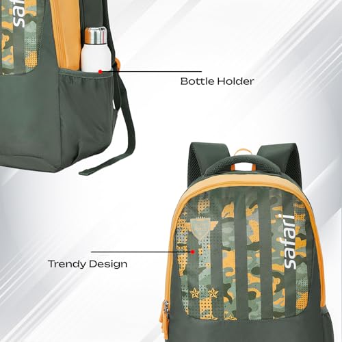 Safari Alpha 32L School bag for Boys and Girls, Office use/travel bag for man & women, Casual 2 Compartment Printed Large Men's Backpack Bags with Organizer, File holder, Color - Olive