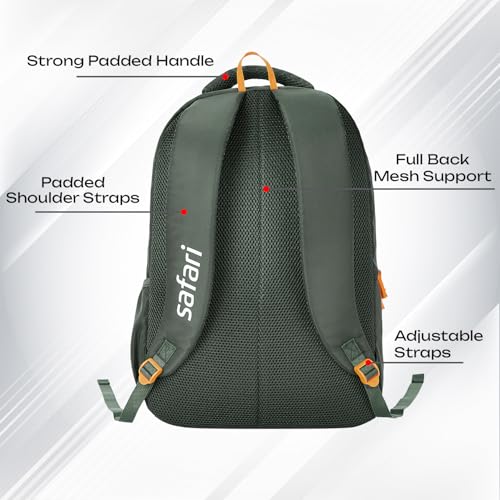 Safari Alpha 32L School bag for Boys and Girls, Office use/travel bag for man & women, Casual 2 Compartment Printed Large Men's Backpack Bags with Organizer, File holder, Color - Olive
