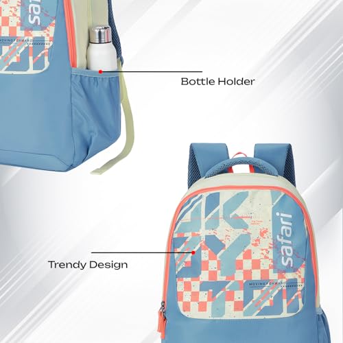 Safari Alpha 32L School bag for Boys and Girls, Office use/travel bag for man & women, Casual 2 Compartment Printed Large Men's Backpack Bags with Organizer, File holder, Color - Ivory
