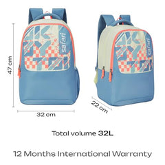 Safari Alpha 32L School bag for Boys and Girls, Office use/travel bag for man & women, Casual 2 Compartment Printed Large Men's Backpack Bags with Organizer, File holder, Color - Ivory