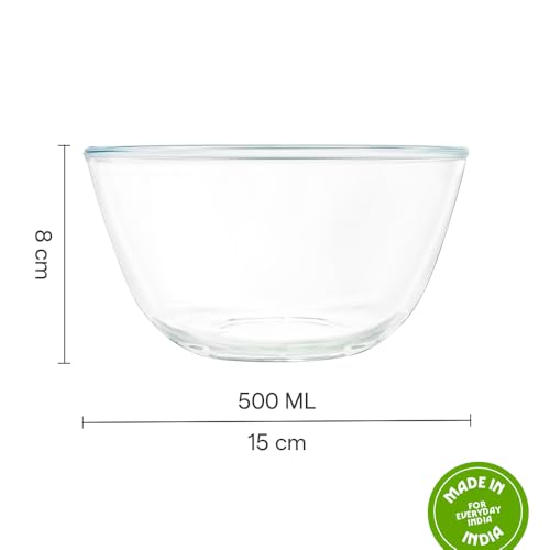 Borosil Glass Mixing & Serving Bowl, Oven & Microwave Safe Bowl, 500 ml, Borosilicate Glass, Clear