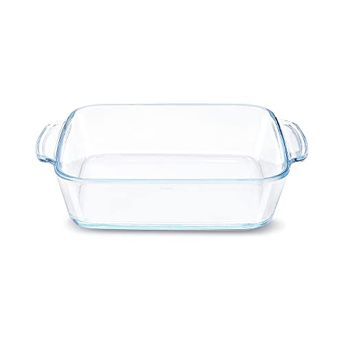 Borosil 1.6 L Baking & Serving Dish with Handle | Square Shape Bowl Container | Borosilicate Glass Bakeware and Serveware Casserole Dish Tray | Microwave, Oven & Dishwasher Safe | Transparent