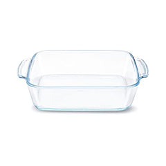 Borosil 1.6 L Baking & Serving Dish with Handle | Square Shape Bowl Container | Borosilicate Glass Bakeware and Serveware Casserole Dish Tray | Microwave, Oven & Dishwasher Safe | Transparent