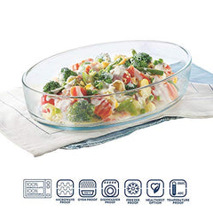 Borosil 1.6 L Baking & Serving Oval Shape Dish | Borosilicate Glass Bakeware and Serveware Tray | Microwave, Oven & Dishwasher Safe Bowl | Transparent Container