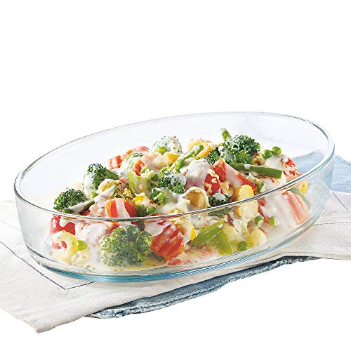 Borosil 1.6 L Baking & Serving Oval Shape Dish | Borosilicate Glass Bakeware and Serveware Tray | Microwave, Oven & Dishwasher Safe Bowl | Transparent Container