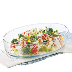 Borosil 1.6 L Baking & Serving Oval Shape Dish | Borosilicate Glass Bakeware and Serveware Tray | Microwave, Oven & Dishwasher Safe Bowl | Transparent Container