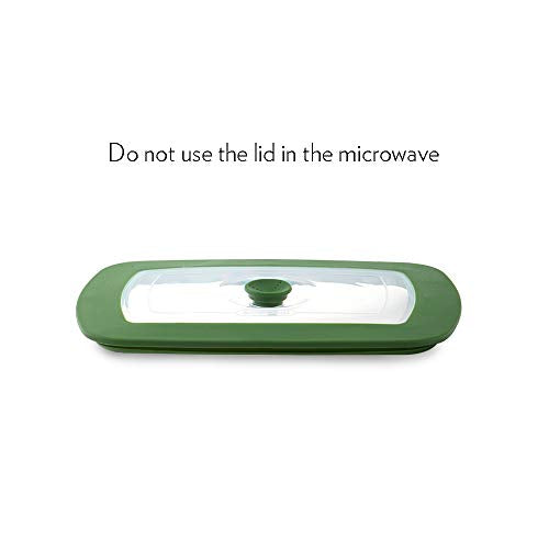 Borosil 2600ml Baking & Serving Square Shape Dish with Handle & Green Lid | Borosilicate Glass Bakeware and Serveware Casserole Dish Tray | Microwave, Oven & Dishwasher Safe Bowl | Transparent
