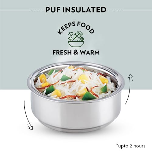 Borosil Carry Fresh Stainless Steel Lunchbox | 2 pc Round Container Set (280ml Each) | Tiffin for Office, School & College with Food Grade Steel | Leakproof & Dishwasher Safe | 1 Year Warranty